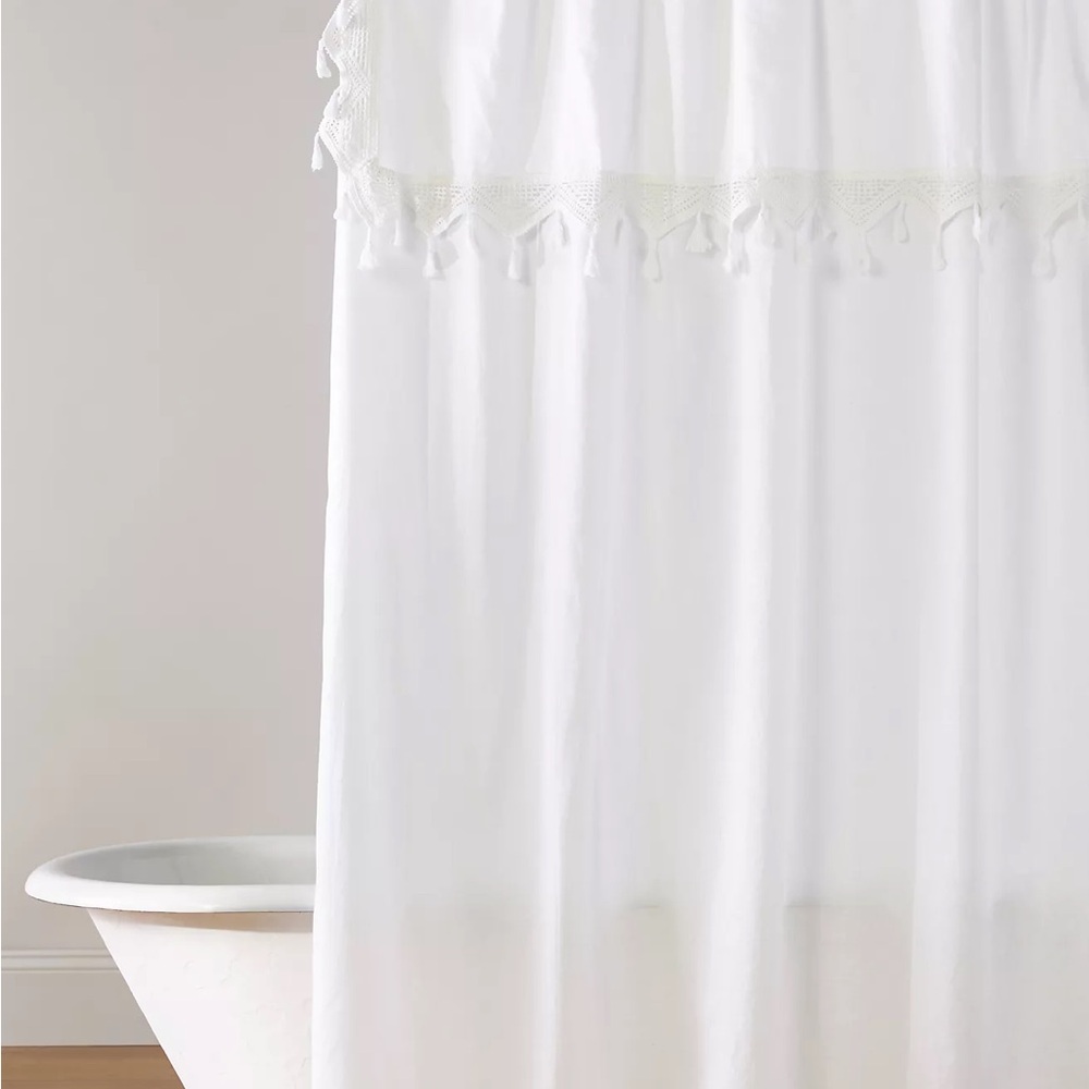 Anthropologie tassel shower curtain